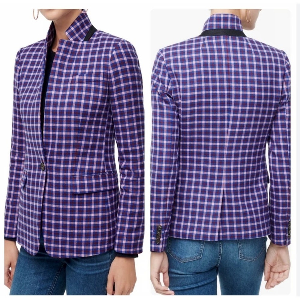 J.Crew Regent Plaid‎ Blazer Jacket Women Size 6 Purple Pink Blue Button Front
